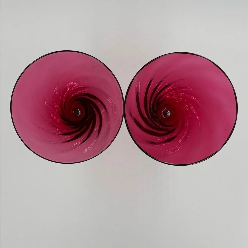 Garda Rose Theresienthal 1960s Cranberry Optic Swirl Wine/Water Glasses set of 2